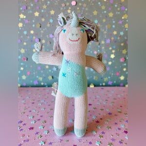 BlaBla kids Confetti the Unicorn 100% hand knit cotton doll Peru 12”